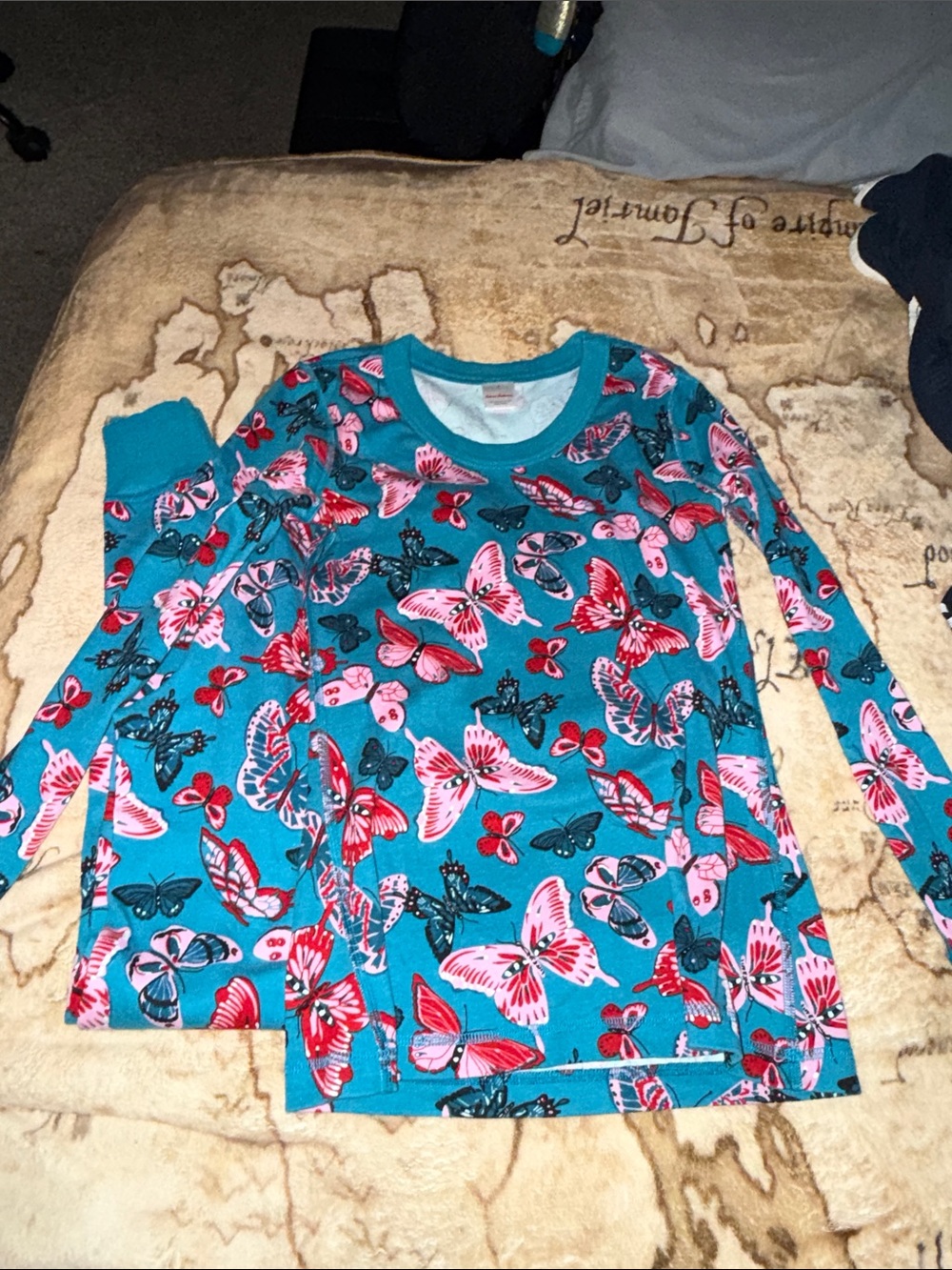 🖤HANNA ANDERSSON TEAL BUTTERFLY WOMENS PAJAMA SET SIZE S🖤